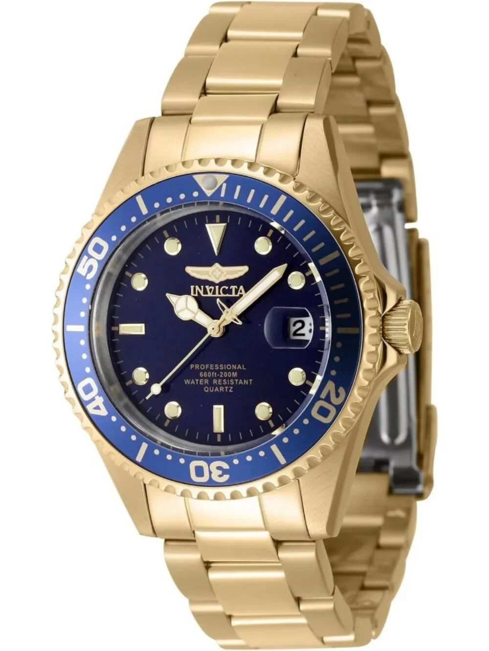 Men's 37.5mm Stainless Steel Gold & Blue Dial Dive Watch - Quartz, Water